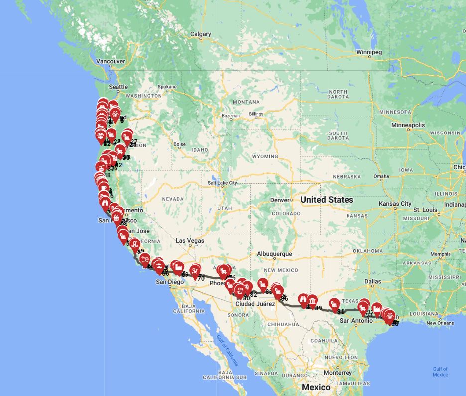 Map for Portland to Austin - Discover the Pacific to Texan Trail